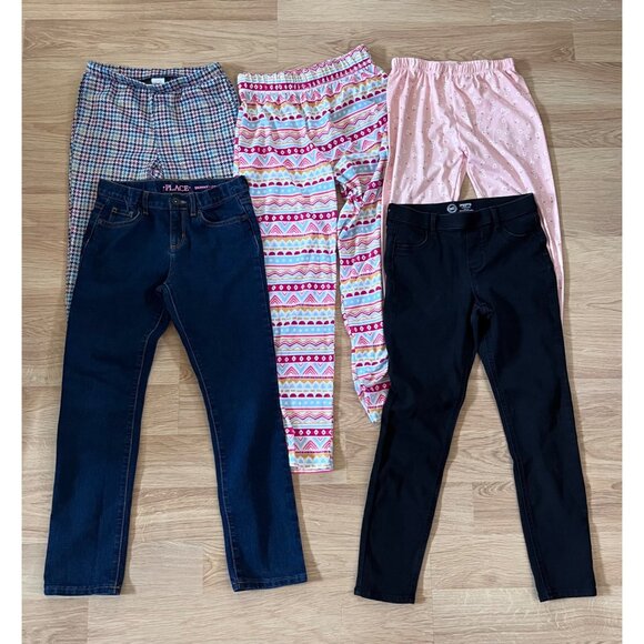 Lot Of Five Large Girls Bottoms Pants Multicolor Bundle Denim Knit - Picture 1 of 1